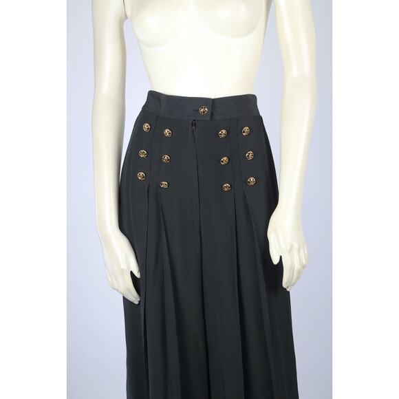 Vintage Black High Elastic Waist Wide Leg Dress Pants Gold Button Trousers Sz 4 - Picture 5 of 16